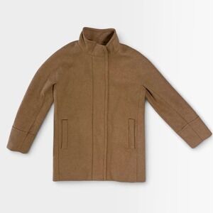 J.Crew Wool Blend Funnel Neck Coat Womens 8 Hidden Zip Camel Brown